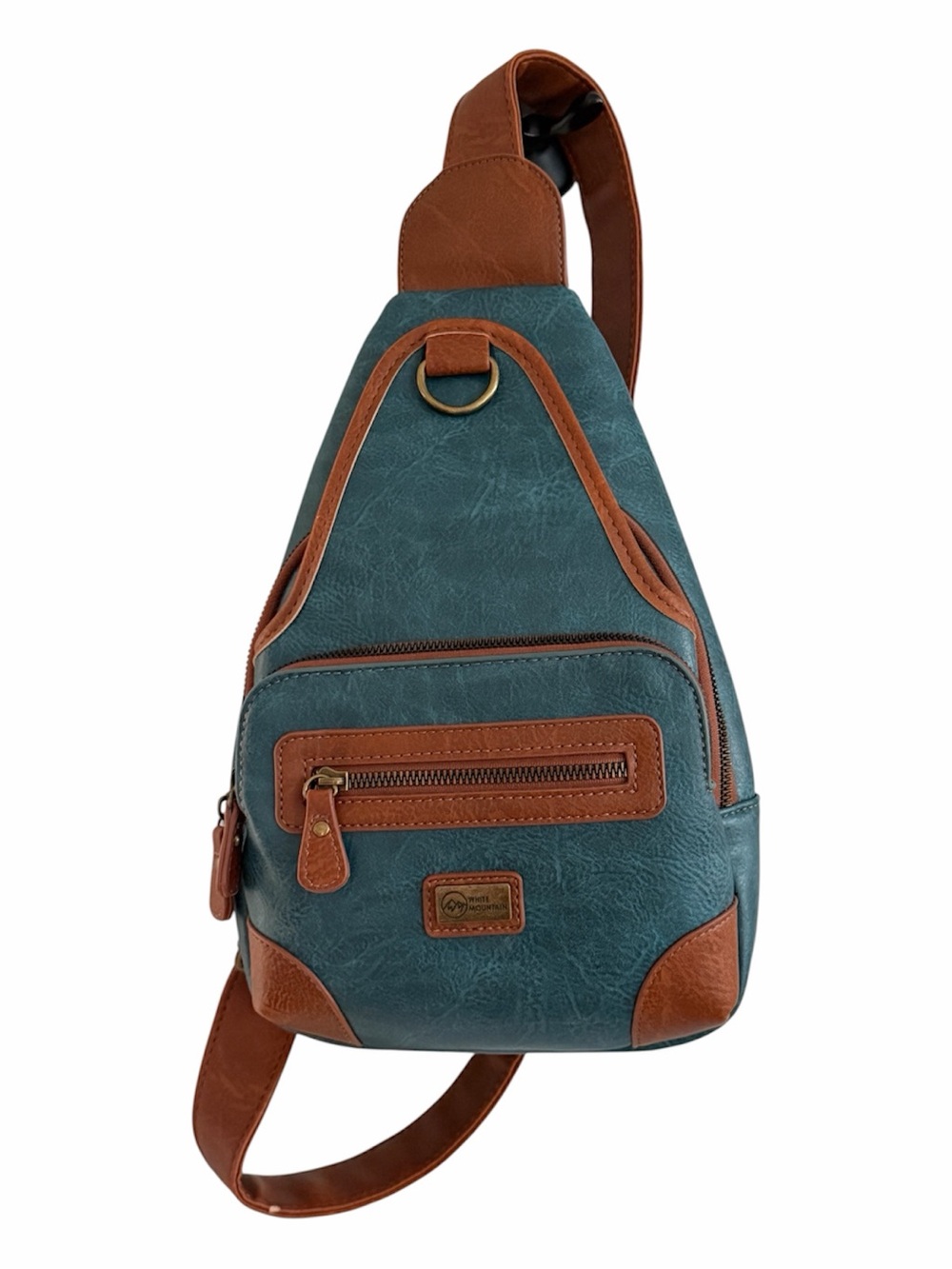 White Mountain Heathered Blue and Brown Faux Leather Crossbody Sling Bag